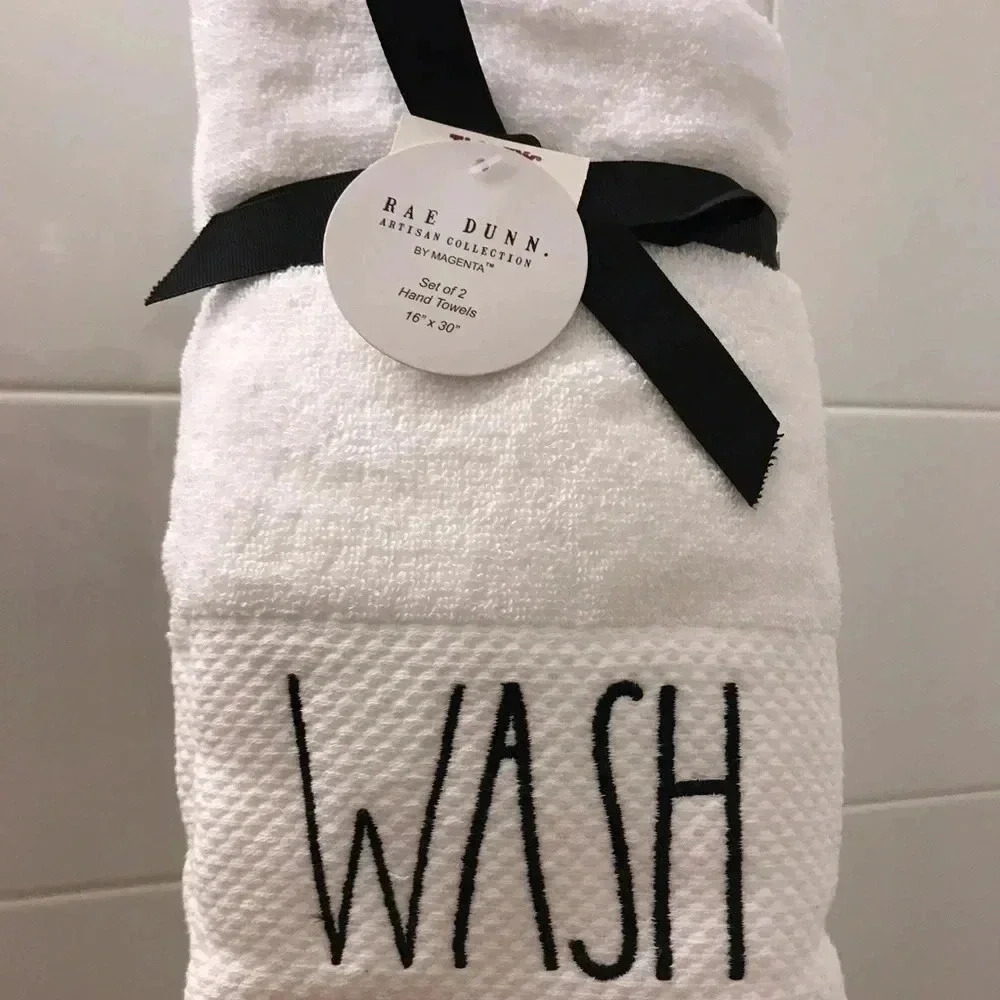 NWT Rae Dunn Wash White Hand Towels Set of 2